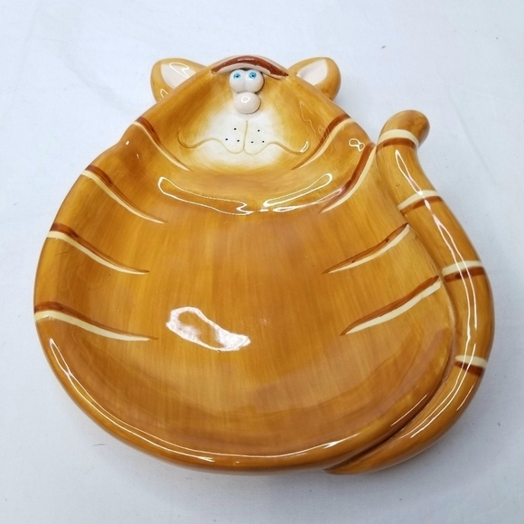 Cute Orange Ceramic Tabby Kitty Cat Kid's Plate or Dish - Picture 1 of 8